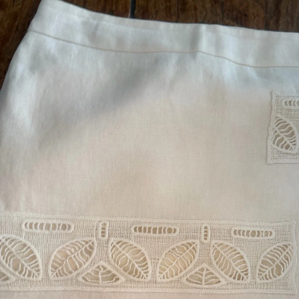 Anthropologie Moulinette Soeurs Cream Lace Linen Pencil Skirt  lined Sz 2